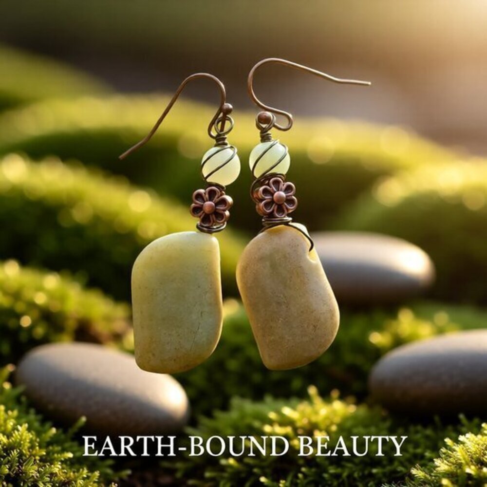 EarthBound Beauty! Sage Green Jasper + Copper Earrings | Handmade + Unique!
